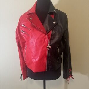 DC Comics Harley Quinn Women's‎ Clothes Faux Leather Jacket Cosplay Crop Size M